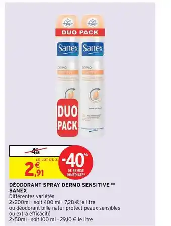Intermarché Hyper Déodorant Spray Dermo Sensitive Sanex offre