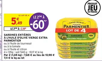 Intermarché Hyper Sardines Entières à L'Huile D'Olive Vierge Extra Parmentier offre