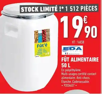 Brico Cash Fût Alimentaire 50 L Eda Plastique offre