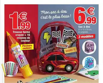 Trousse Forme Crayon + 16 Crayons De Couleur, Sac Ă Dos