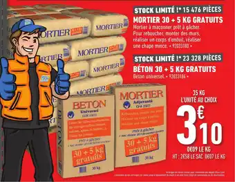 Brico Cash Mortier 30 + 5 Kg Gratuits, Béton 30 + 5 Kg Gratuits offre