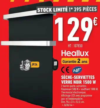 Brico Cash Sèche-serviettes Verre Noir 1500 W Heallux offre
