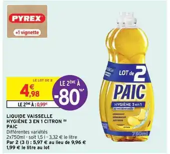 Intermarché Hyper Liquide Vaisselle Hygiène 3 En 1 Citron Paic offre