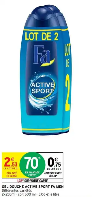 Intermarché Hyper Gel Douche Active Sport Fa Men offre