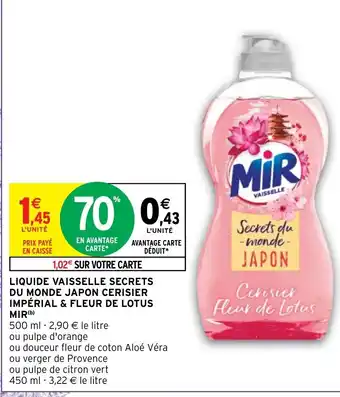 Intermarché Hyper Liquide Vaisselle Secrets Du Monde Japon Cerisier Impérial & Fleur DE Lotus Mir offre