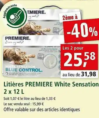Maxi Zoo Litières Première White Sensation 2 X 12 L offre