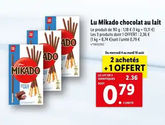 Lidl Lu mikado chocolat au lait offre