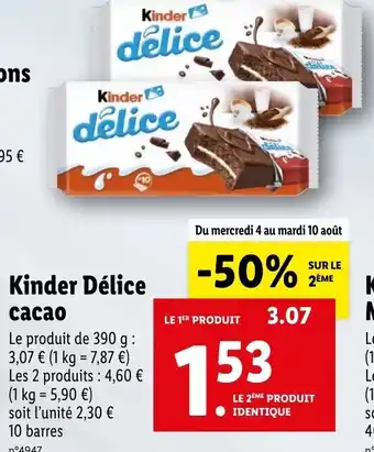 Lidl Kinder délice cacao offre