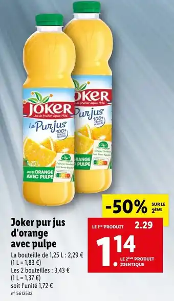 Lidl Joker pur jus d'orange avec pulpe offre
