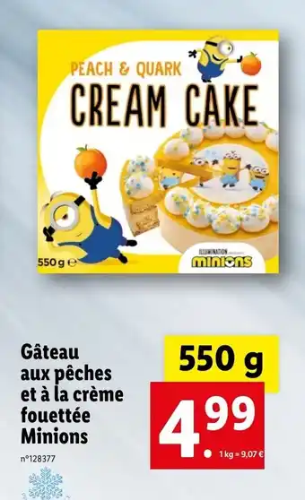 Lidl Gâteau aux pêches et à la crème fouettée minions offre
