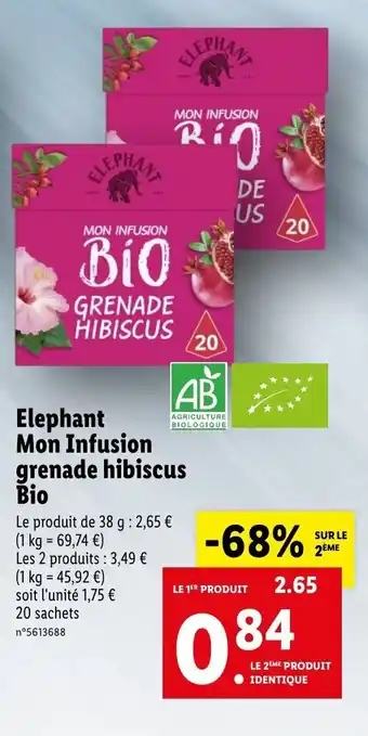 Lidl Elephant mon infusion grenade hibiscus bio offre