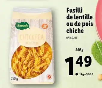 Lidl Fusilli de lentille ou de pois chiche offre
