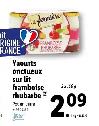 Lidl Yaourts onctueux sur lit framboise rhubarbe offre