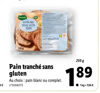 Lidl Pain tranché sans gluten offre