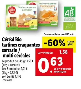 Céréal bio tartines craquantes sarrasin/ multi céréales