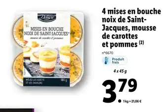 Lidl 4 mises en bouche noix de saint jacques mousse de carottes et pommes offre