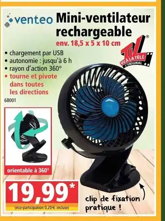 Norma Mini-vetilateur rechargeable offre