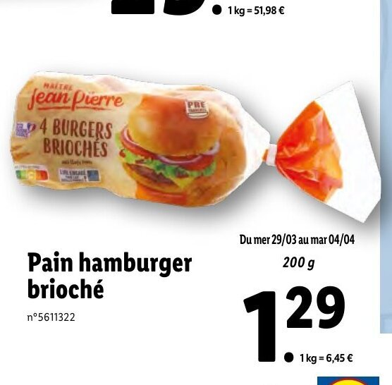 Promo Pain hamburger brioche chez Lidl