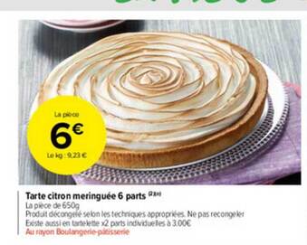 Carrefour Market Tarte Citron Meringuée 6 Parts offre