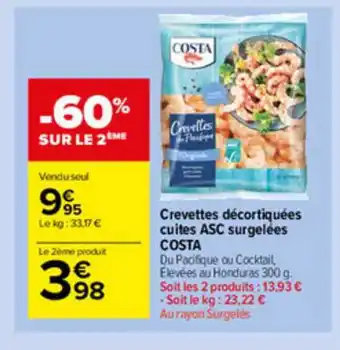 Carrefour Market Crevettes Décortiquées Cuites Asc Surgelées Costa offre