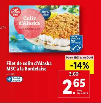 Lidl Filet de colin d'alaska MSC a la bordelaire offre