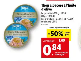 Lidl Thon albacore a l'huile d'olive offre
