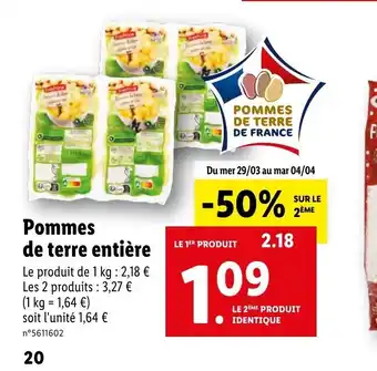 Lidl Pommes de terre entiere offre