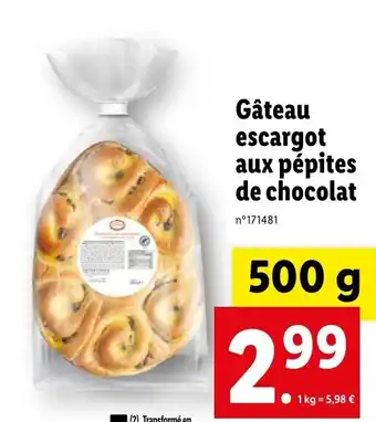 Lidl Gateau escargot aux pepites de chocolat offre