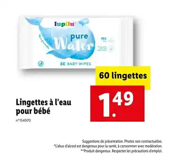 Lidl Lingettes a l'eau pour bebe offre
