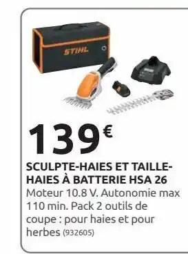 Rural Master Sculpte-haies et taille-haies a batterie hsa 26 offre