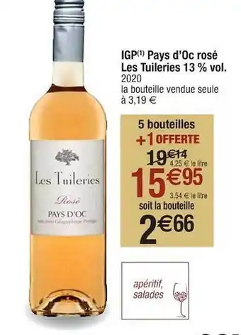 Cora x Carrefour Igp Pays D'oc Rosé Les Tuileries 13% Vol. 2020 offre