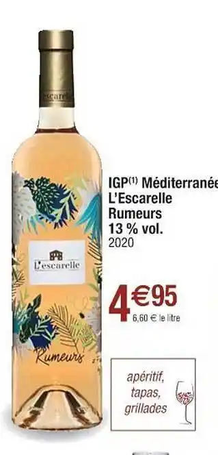 Cora x Carrefour Igp Méditerranée L'escarelle Rumeurs 13% Vol. 2020 offre