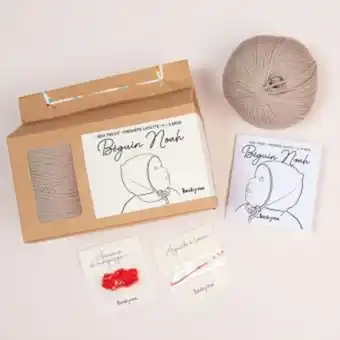 Kit diy tricot - layette bonnet béguin noah lin sans aiguilles