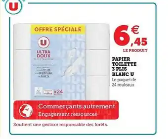 Hyper U Papier Toilette 3 Plis Blanc U offre