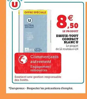 Hyper U Essuie-tout Compact Blanc U offre