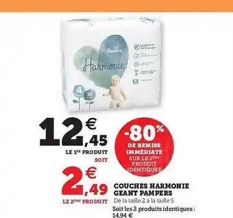 Hyper U Couches Harmonie Géant Pampers offre