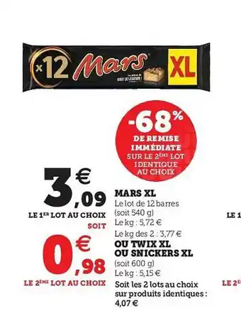 Hyper U Mars Xl Ou Twix Xl Ou Snickers Xl offre