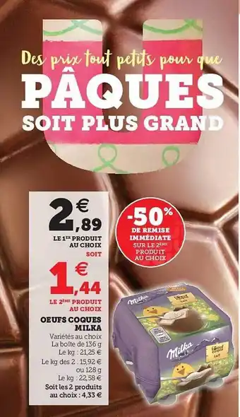 Hyper U Oeufs Coques Milka offre