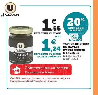 Tapenade Noire Ou Caviar D'aubergines U Saveurs