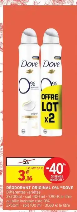 Déodorant original 0% dove