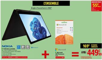Ordinateur portable nokia + microsoft 365 personnel - 1an