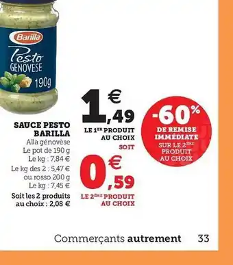 Hyper U Sauce Pesto Barilla offre