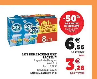 Hyper U Lait Demi écrémé Uht Lactel offre