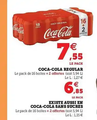 Hyper U Coca-cola Regular, Coca-cola Sans Sucres offre