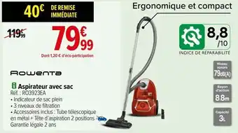 Carrefour Aspirateur avec sac rowenta offre