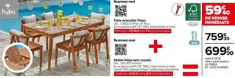 Carrefour Table extensible tokyo + chaise tokyo avec coussin offre