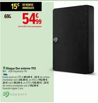 Carrefour Disque dur externe 1to seagate offre