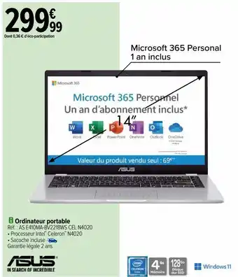 Carrefour Ordinateur portable asus offre
