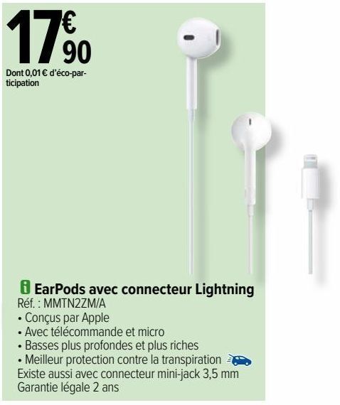 Carrefour Earpods avec connecteur lightning offre