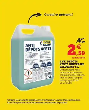 Hyper U Anti-dépôts Verts Universel Seko First 5l offre